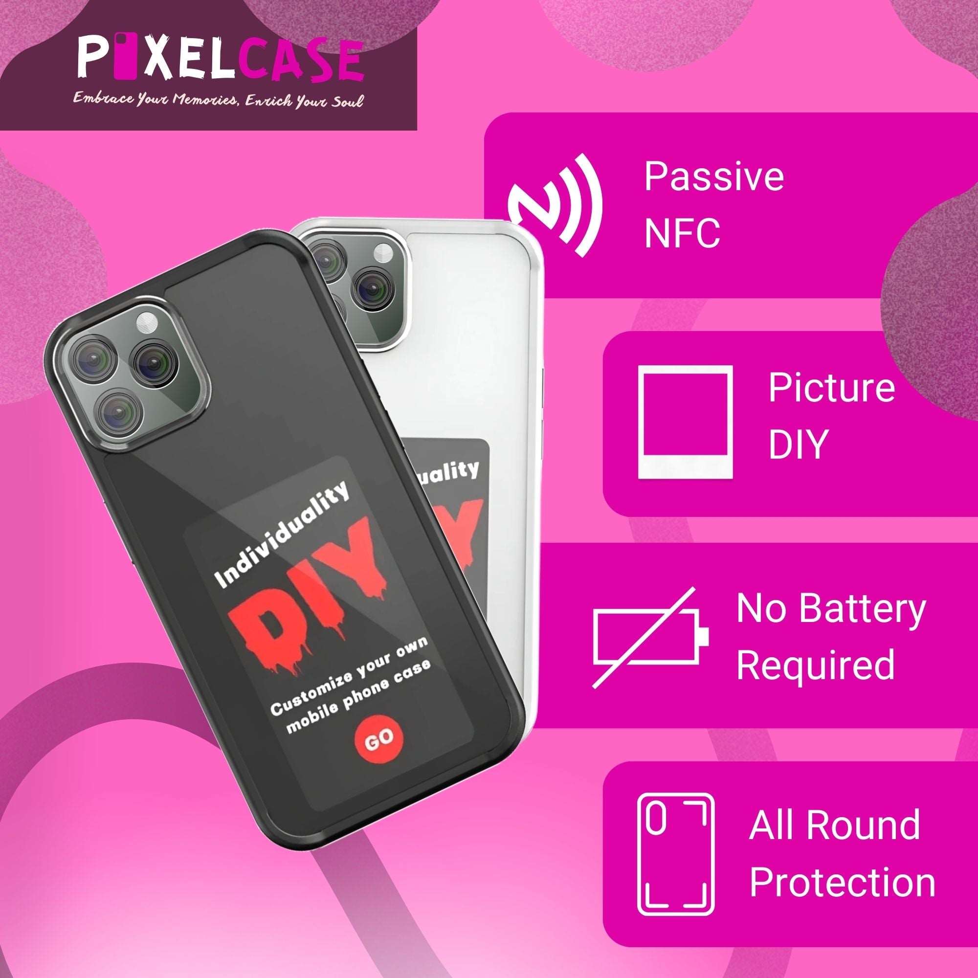 Luxury NFC Phone Case for iPhone 14 Pro Max, showcasing personalized image display.